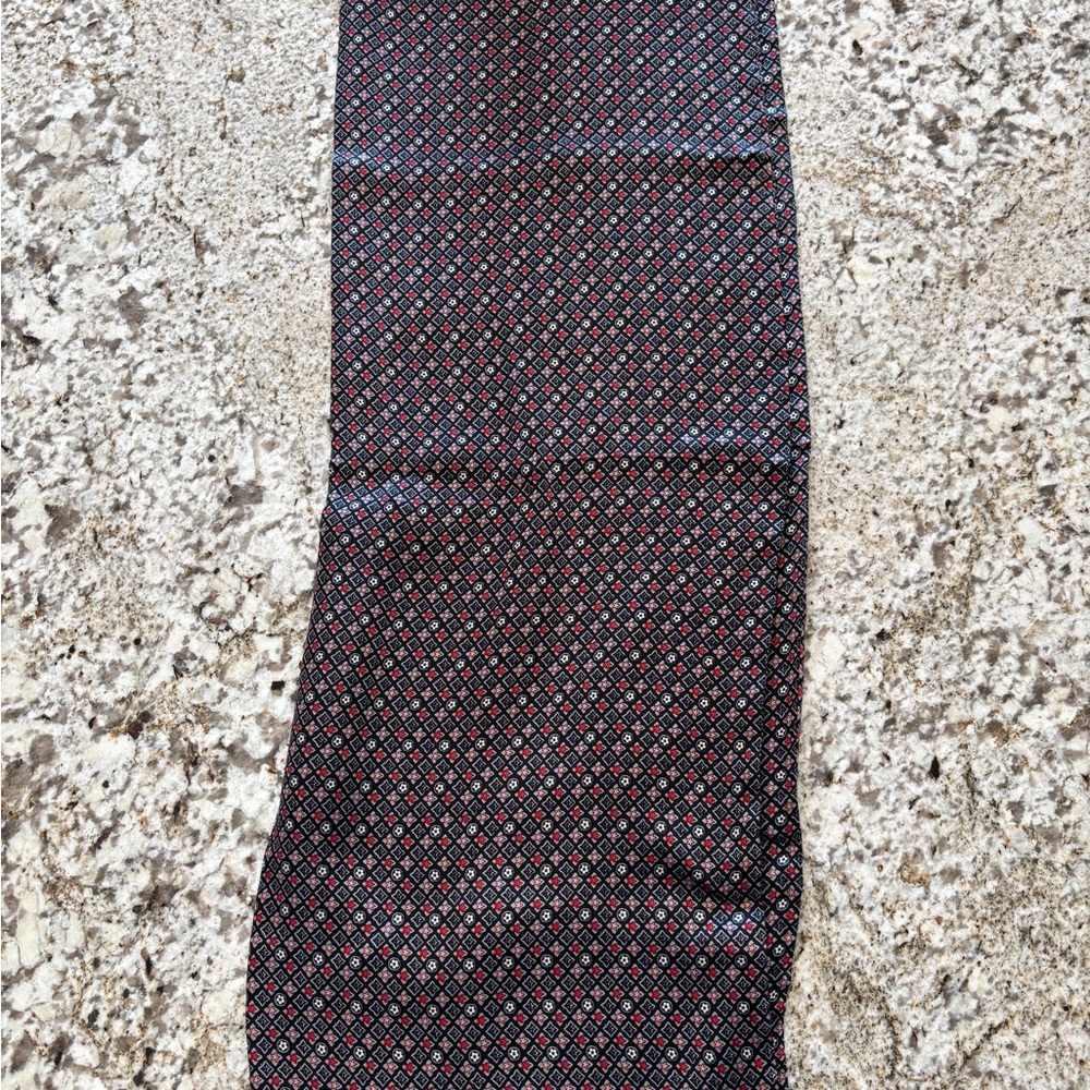 Black and Red Patterned Silk Scarf